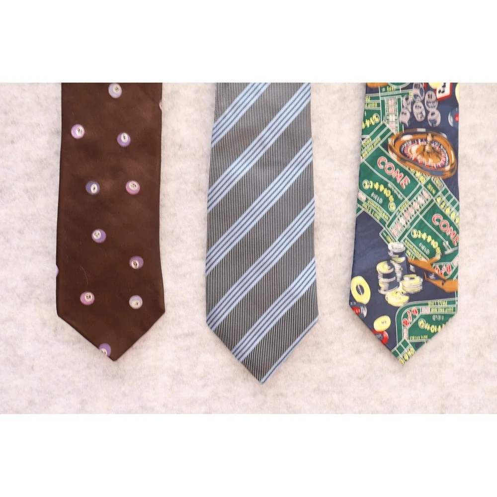 Lot of 3 Silk Ties Ted Baker Billiards Bergdorf Goodman Stripe Museum Artifacts